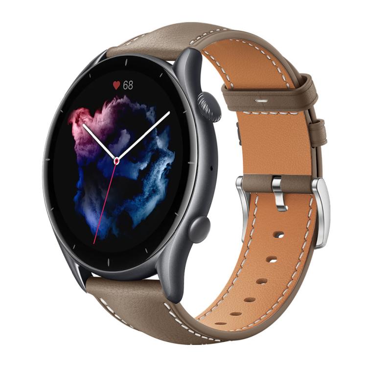 xDfind Flat Head Black Shark Fine Grain Leather Watch Band, 22mm For Amazfit GTR 4/3/3 Pro/Bip6/Bip5, 20mm For Amazfit GTS4 mini/GTS3/2/2E 22mm For Amazfit GTR 4 3 3 Pro Bip6 Bip5 Brown