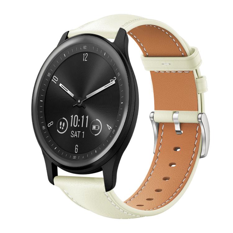Watch Band – Leather (Black) #5 20mm For Garmin GarminMove Sport vivoactive5 3 Creamy White