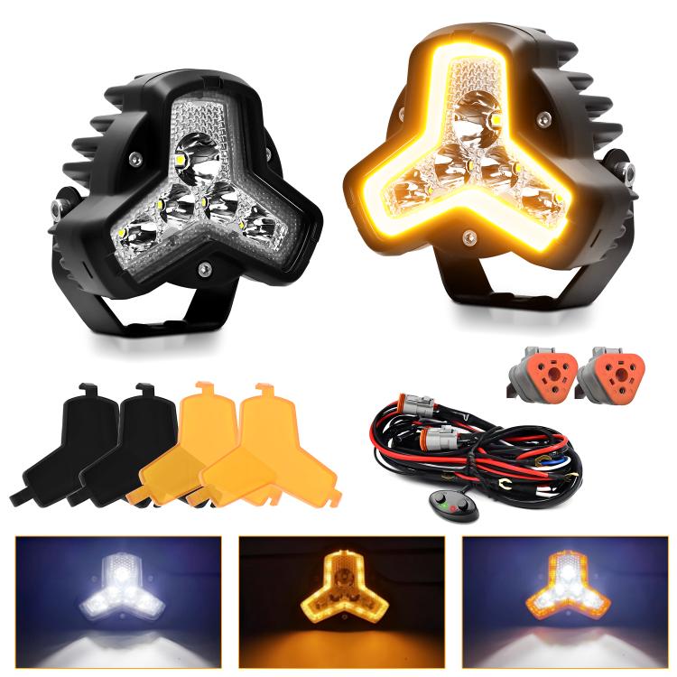 2pcs/Pack Car 80W High-power Matrix Triangle Cannon Work Light with Cable Set, Triangle Triangle