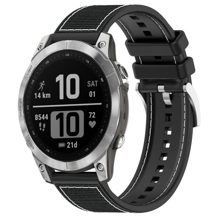 Watch Band – Silicone, Braided Nylon (26mm) For Garmin Fenix 8 7 6 5 22mm Black