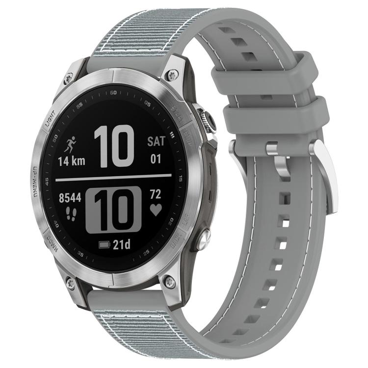 Watch Band – Silicone, Braided Nylon (26mm) For Garmin Fenix 8 7 6 5 22mm Grey
