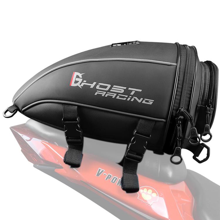 GHOST RACING GR-CWB06 PU Leather Motorcycle Tail Bag Rear Seat Travel Bag Backpack Black