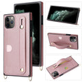 Wrist Strap PU+TPU Shockproof Protective Case with Crossbody Lanyard & Holder & Card Slot, For iPhone 11 Pro, For iPhone 11 Pro Max For iPhone 11 Pro Rose Gold