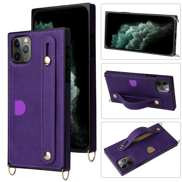 Wrist Strap PU+TPU Shockproof Protective Case with Crossbody Lanyard & Holder & Card Slot – Shockproof, Lanyard, Card Slot, For iPhone 11 Pro, For iPhone 11 Pro Max For iPhone 11 Pro Purple