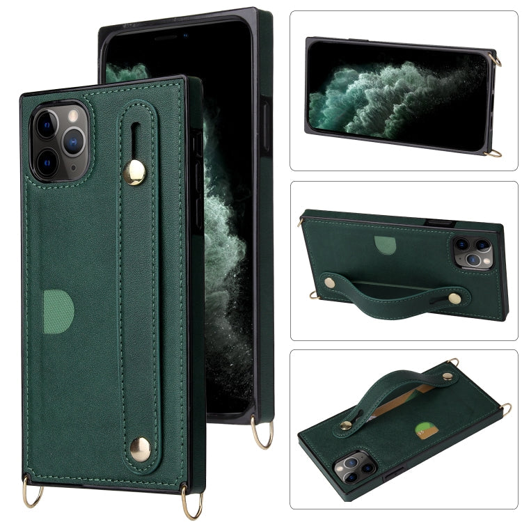 Wrist Strap PU+TPU Shockproof Protective Case with Crossbody Lanyard & Holder & Card Slot – Shockproof, Lanyard, Card Slot, For iPhone 11 Pro, For iPhone 11 Pro Max For iPhone 11 Pro Max Green