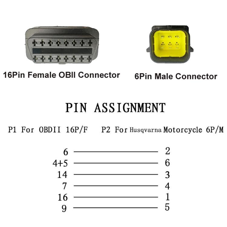 6 Pin to 16 Pin Motorcycle OBD2 Converter Cable Diagnostic Cable – Wear-resistant, For Husqvarna