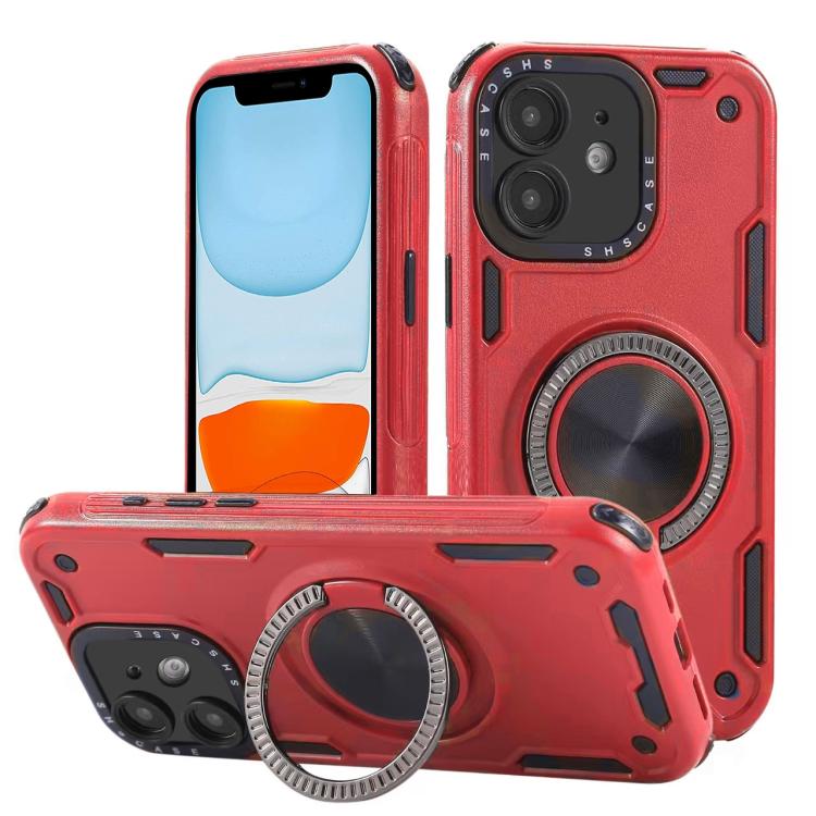 Three-core Mecha 360 Degree Rotation Magnetic Holder Phone Case – Wear-resistant, Magnetic, TPU, For iPhone 12, For iPhone 12 Pro, For iPhone 11 For iPhone 11 Red