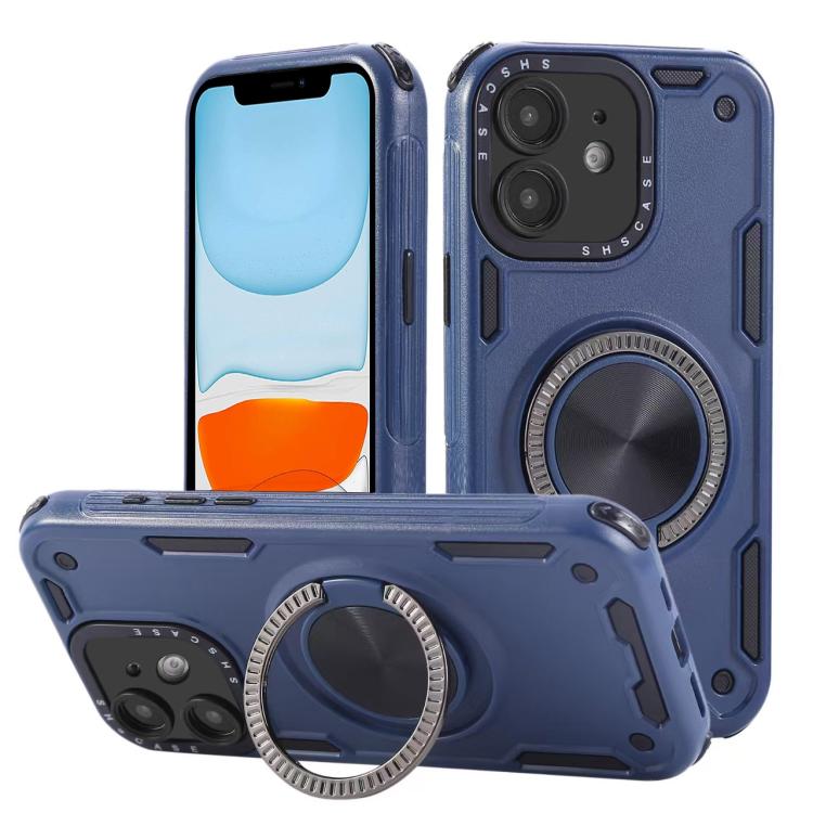 Three-core Mecha 360 Degree Rotation Magnetic Holder Phone Case – Wear-resistant, Magnetic, TPU, For iPhone 12, For iPhone 12 Pro, For iPhone 11 For iPhone 11 Royal Blue