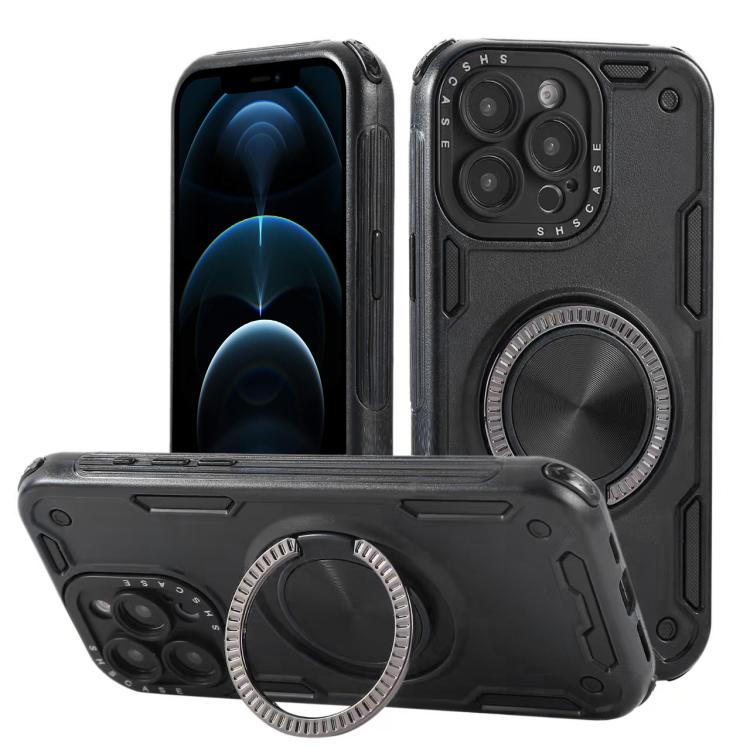 Three-core Mecha 360 Degree Rotation Magnetic Holder Phone Case – Wear-resistant, Magnetic, TPU, For iPhone 12, For iPhone 12 Pro, For iPhone 11 For iPhone 12 Pro Black