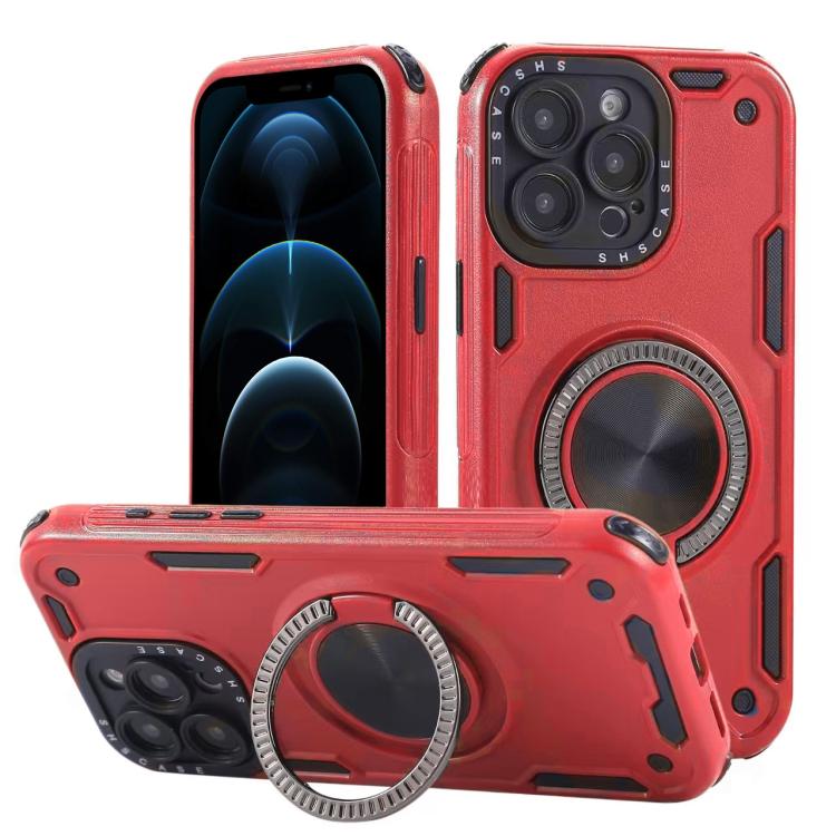 Three-core Mecha 360 Degree Rotation Magnetic Holder Phone Case – Wear-resistant, Magnetic, TPU, For iPhone 12, For iPhone 12 Pro, For iPhone 11 For iPhone 12 Pro Red