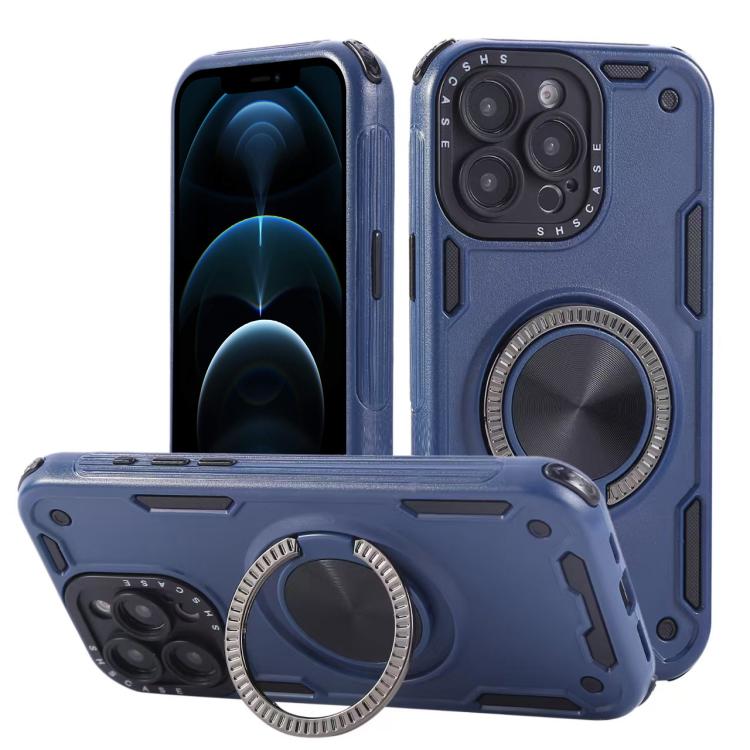 Three-core Mecha 360 Degree Rotation Magnetic Holder Phone Case – Wear-resistant, Magnetic, TPU, For iPhone 12, For iPhone 12 Pro, For iPhone 11 For iPhone 12 Pro Royal Blue