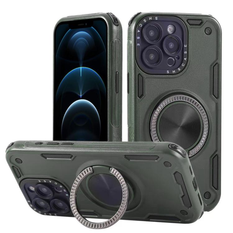 Three-core Mecha 360 Degree Rotation Magnetic Holder Phone Case – Wear-resistant, Magnetic, TPU, For iPhone 12, For iPhone 12 Pro, For iPhone 11 For iPhone 12 Pro Army Green