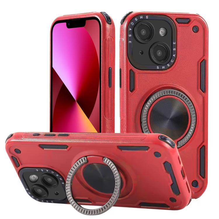Three-core Mecha 360 Degree Rotation Magnetic Holder Phone Case – Wear-resistant, Magnetic, TPU, For iPhone 15 Pro Max, For iPhone 15, For iPhone 14, For iPhone 14 Pro Max, For iPhone 13 Pro Max, For iPhone 13 For iPhone 13 Red