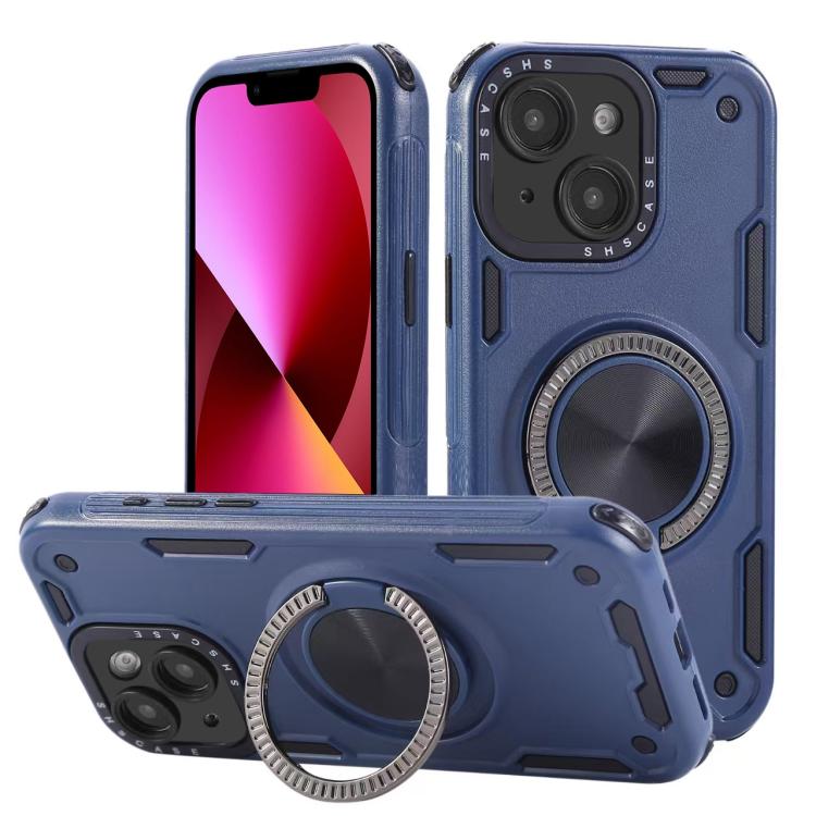 Three-core Mecha 360 Degree Rotation Magnetic Holder Phone Case – Wear-resistant, Magnetic, TPU, For iPhone 15 Pro Max, For iPhone 15, For iPhone 14, For iPhone 14 Pro Max, For iPhone 13 Pro Max, For iPhone 13 For iPhone 13 Royal Blue
