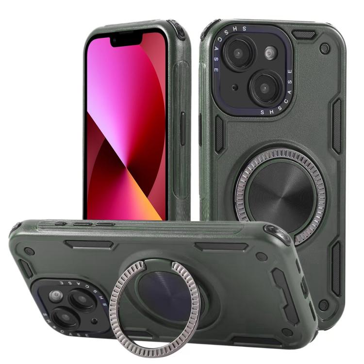 Three-core Mecha 360 Degree Rotation Magnetic Holder Phone Case – Wear-resistant, Magnetic, TPU, For iPhone 15 Pro Max, For iPhone 15, For iPhone 14, For iPhone 14 Pro Max, For iPhone 13 Pro Max, For iPhone 13 For iPhone 13 Army Green