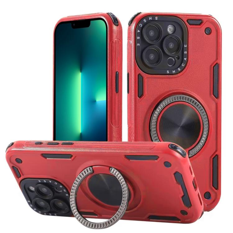 Three-core Mecha 360 Degree Rotation Magnetic Holder Phone Case – Wear-resistant, Magnetic, TPU, For iPhone 15 Pro Max, For iPhone 15, For iPhone 14, For iPhone 14 Pro Max, For iPhone 13 Pro Max, For iPhone 13 For iPhone 13 Pro Max Red