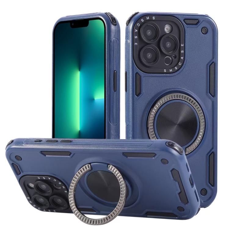 Three-core Mecha 360 Degree Rotation Magnetic Holder Phone Case – Wear-resistant, Magnetic, TPU, For iPhone 15 Pro Max, For iPhone 15, For iPhone 14, For iPhone 14 Pro Max, For iPhone 13 Pro Max, For iPhone 13 For iPhone 13 Pro Max Royal Blue