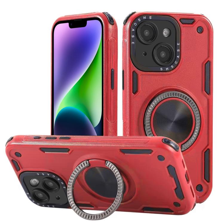 Three-core Mecha 360 Degree Rotation Magnetic Holder Phone Case – Wear-resistant, Magnetic, TPU, For iPhone 15 Pro Max, For iPhone 15, For iPhone 14, For iPhone 14 Pro Max, For iPhone 13 Pro Max, For iPhone 13 For iPhone 14 Red
