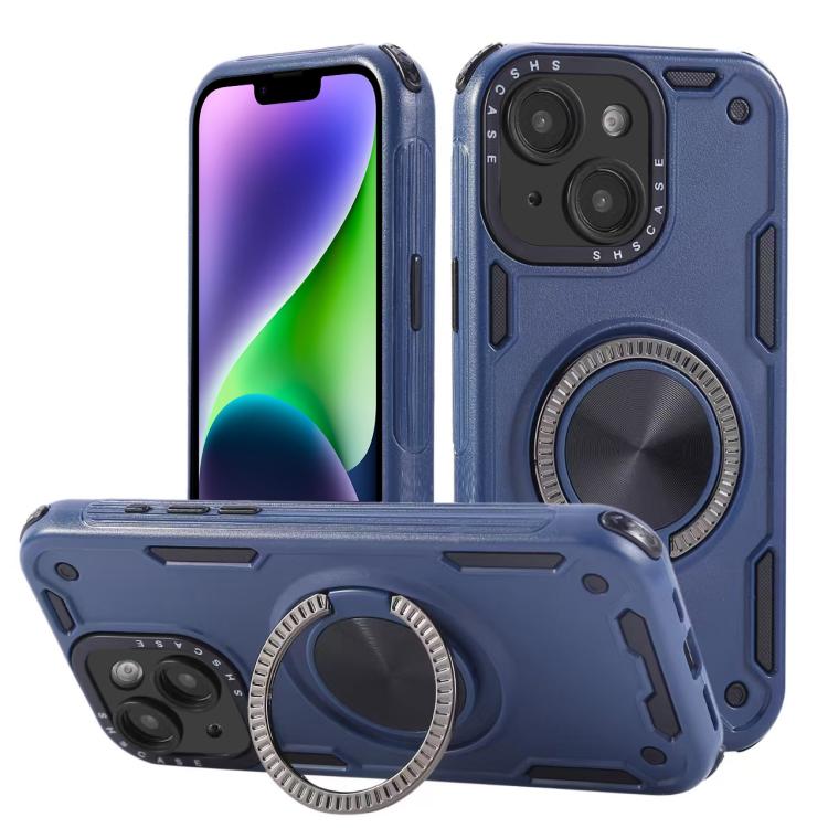 Three-core Mecha 360 Degree Rotation Magnetic Holder Phone Case – Wear-resistant, Magnetic, TPU, For iPhone 15 Pro Max, For iPhone 15, For iPhone 14, For iPhone 14 Pro Max, For iPhone 13 Pro Max, For iPhone 13 For iPhone 14 Royal Blue
