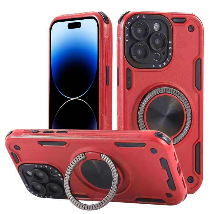 Three-core Mecha 360 Degree Rotation Magnetic Holder Phone Case – Wear-resistant, Magnetic, TPU, For iPhone 15 Pro Max, For iPhone 15, For iPhone 14, For iPhone 14 Pro Max, For iPhone 13 Pro Max, For iPhone 13 For iPhone 14 Pro Max Red