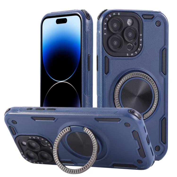 Three-core Mecha 360 Degree Rotation Magnetic Holder Phone Case – Wear-resistant, Magnetic, TPU, For iPhone 15 Pro Max, For iPhone 15, For iPhone 14, For iPhone 14 Pro Max, For iPhone 13 Pro Max, For iPhone 13 For iPhone 14 Pro Max Royal Blue