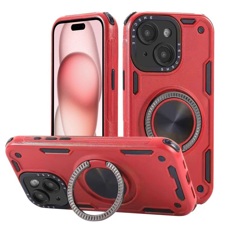Three-core Mecha 360 Degree Rotation Magnetic Holder Phone Case – Wear-resistant, Magnetic, TPU, For iPhone 15 Pro Max, For iPhone 15, For iPhone 14, For iPhone 14 Pro Max, For iPhone 13 Pro Max, For iPhone 13 For iPhone 15 Red