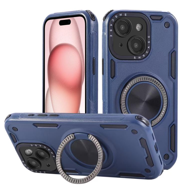 Three-core Mecha 360 Degree Rotation Magnetic Holder Phone Case – Wear-resistant, Magnetic, TPU, For iPhone 15 Pro Max, For iPhone 15, For iPhone 14, For iPhone 14 Pro Max, For iPhone 13 Pro Max, For iPhone 13 For iPhone 15 Royal Blue