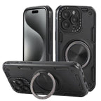 Three-core Mecha 360 Degree Rotation Magnetic Holder Phone Case, For iPhone 15 Pro Max, For iPhone 15, For iPhone 14, For iPhone 14 Pro Max, For iPhone 13 Pro Max, For iPhone 13 For iPhone 15 Pro Max Black