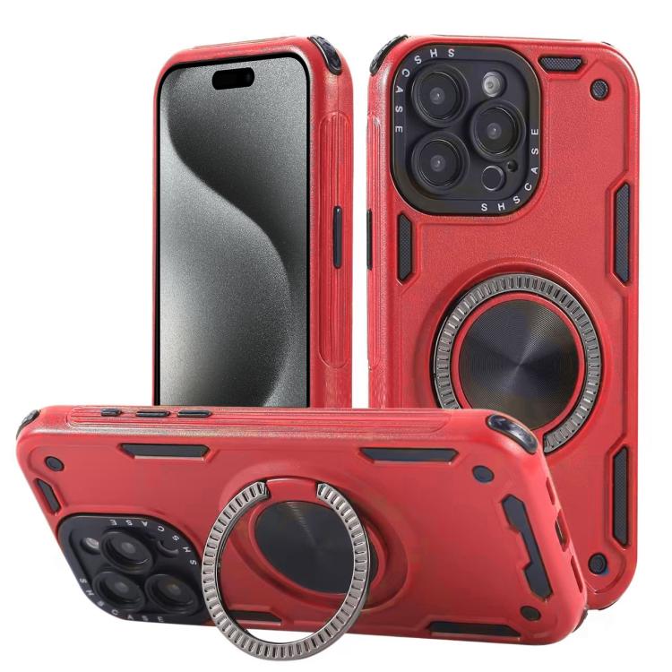 Three-core Mecha 360 Degree Rotation Magnetic Holder Phone Case – Wear-resistant, Magnetic, TPU, For iPhone 15 Pro Max, For iPhone 15, For iPhone 14, For iPhone 14 Pro Max, For iPhone 13 Pro Max, For iPhone 13 For iPhone 15 Pro Max Red