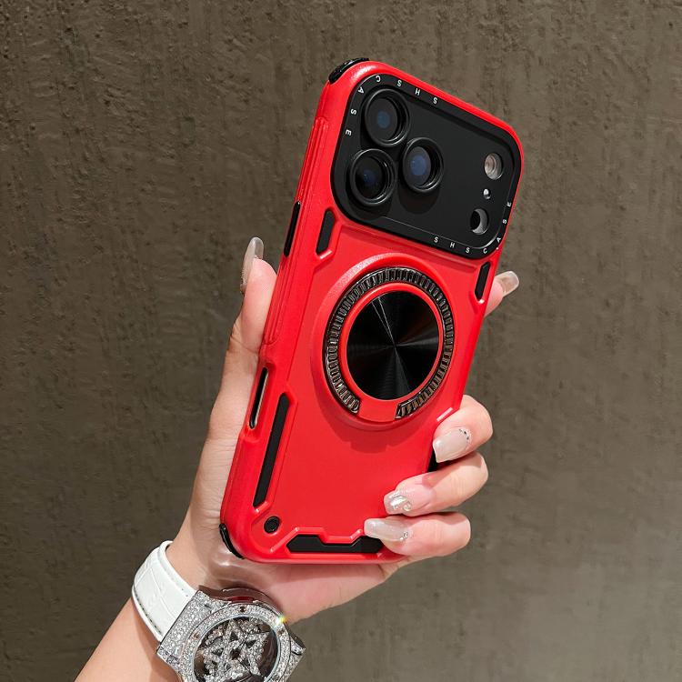 Three-core Mecha 360 Degree Rotation Magnetic Holder Phone Case – Wear-resistant, Magnetic, TPU, For iPhone 17 Pro Max, For iPhone 17 Pro, For iPhone 16 Pro Max, For iPhone 16 Pro, For iPhone 16 Plus, For iPhone 16 For iPhone 17 Pro Max Red