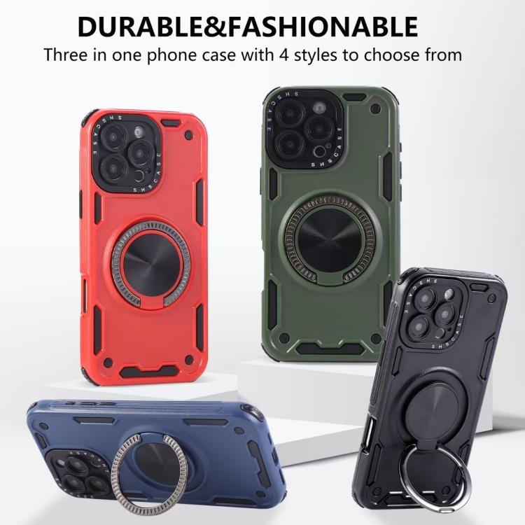 Three-core Mecha 360 Degree Rotation Magnetic Holder Phone Case, For iPhone 17 Pro Max, For iPhone 17 Pro, For iPhone 16 Pro Max, For iPhone 16 Pro, For iPhone 16 Plus, For iPhone 16