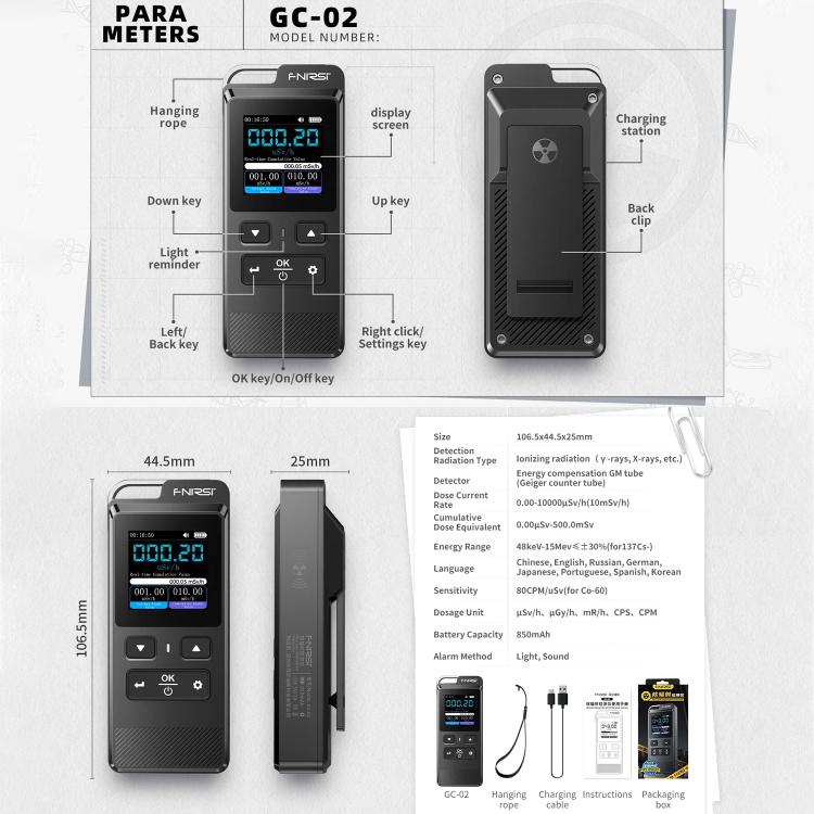 FNIRSI GC-02 Personal Radiation Detector with Alarm, FNIRSI GC-02 – Durable Build, Easy to Use