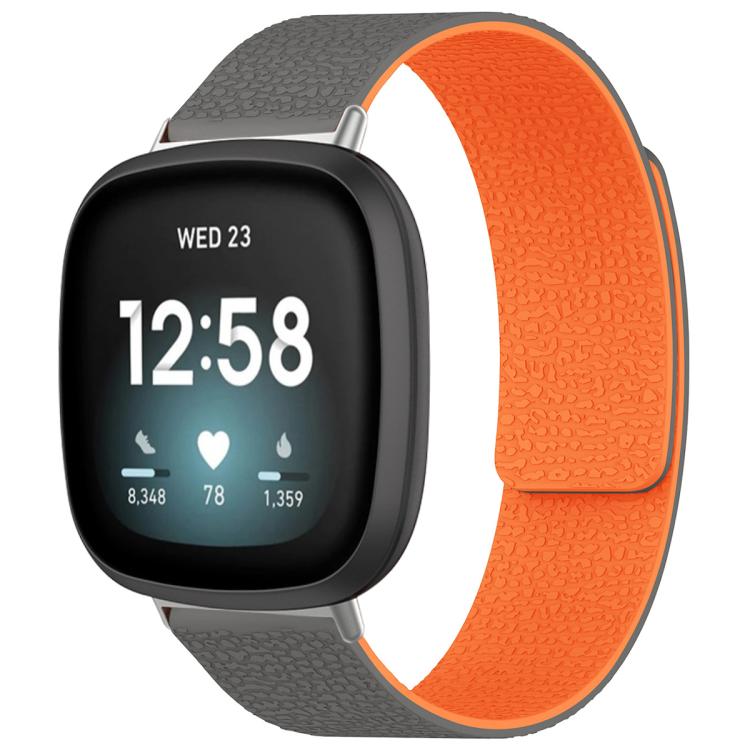 Watch Band – Silicone, Magnetic (Fitbit Charge 5) For Fitbit Versa 4 Versa3 Sense2 Sense Grey Orange
