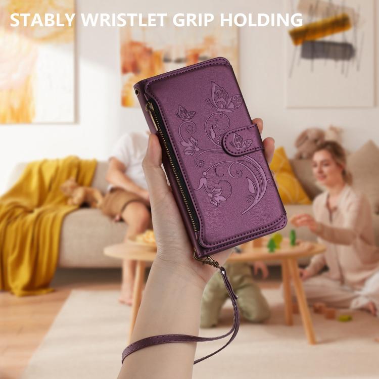 Butterfly Love Flower Multi-card Zipper Wallet Leather Phone Case, For iPhone 17e / 16e, For iPhone 17 Pro Max, For iPhone 17 Pro