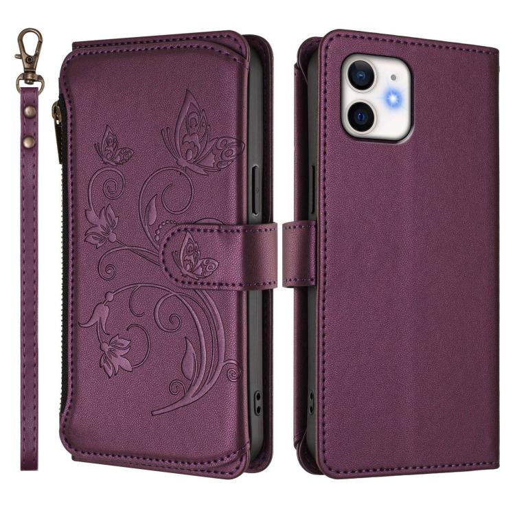 Butterfly Love Flower Multi-card Zipper Wallet Leather Phone Case – Wear-resistant, Card Slot, Leather, For iPhone 12 / 12 Pro, For iPhone 12 Pro Max, For iPhone 12 mini