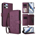 Butterfly Love Flower Multi-card Zipper Wallet Leather Phone Case, For iPhone 11 Pro Max, For iPhone 11, For iPhone 11 Pro For iPhone 11 Pro Max Dark Purple