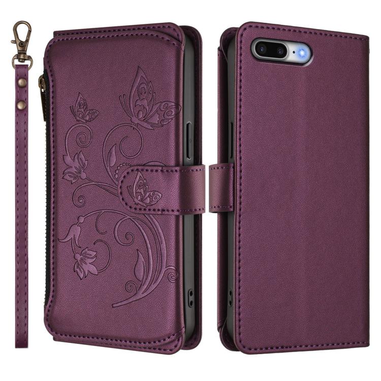 Butterfly Love Flower Multi-card Zipper Wallet Leather Phone Case – Wear-resistant, Card Slot, Leather, For iPhone 7 Plus / 8 Plus