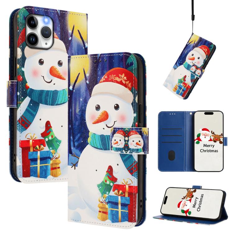 Christmas Series Buckle Leather Phone Case with Hand Strap, For iPhone 11 Pro Max, For iPhone 11, For iPhone 11 Pro, For iPhone XS / X For iPhone 11 Pro Max Gift Box Snowman