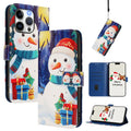 Christmas Series Buckle Leather Phone Case with Hand Strap, For iPhone 14 Pro Max, For iPhone SE 2022 / SE 2020 / 8 / 7, For iPhone 13 Pro Max, For iPhone 13 Pro For iPhone 14 Pro Max Gift Box Snowman