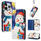 Christmas Series Buckle Leather Phone Case with Hand Strap, For iPhone 14 Pro Max, For iPhone SE 2022 / SE 2020 / 8 / 7, For iPhone 13 Pro Max, For iPhone 13 Pro For iPhone 14 Pro Max Gift Box Snowman