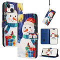 Christmas Series Buckle Leather Phone Case with Hand Strap, For iPhone 15, For iPhone 14 Plus, For iPhone 14 / 13, For iPhone 14 Pro For iPhone 15 Gift Box Snowman