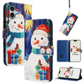 Christmas Series Buckle Leather Phone Case with Hand Strap, For iPhone 16, For iPhone 15 Pro Max, For iPhone 15 Pro, For iPhone 15 Plus For iPhone 16 Gift Box Snowman