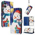Christmas Series Buckle Leather Phone Case with Hand Strap, For iPhone 16, For iPhone 15 Pro Max, For iPhone 15 Pro, For iPhone 15 Plus For iPhone 16 Gift Box Snowman