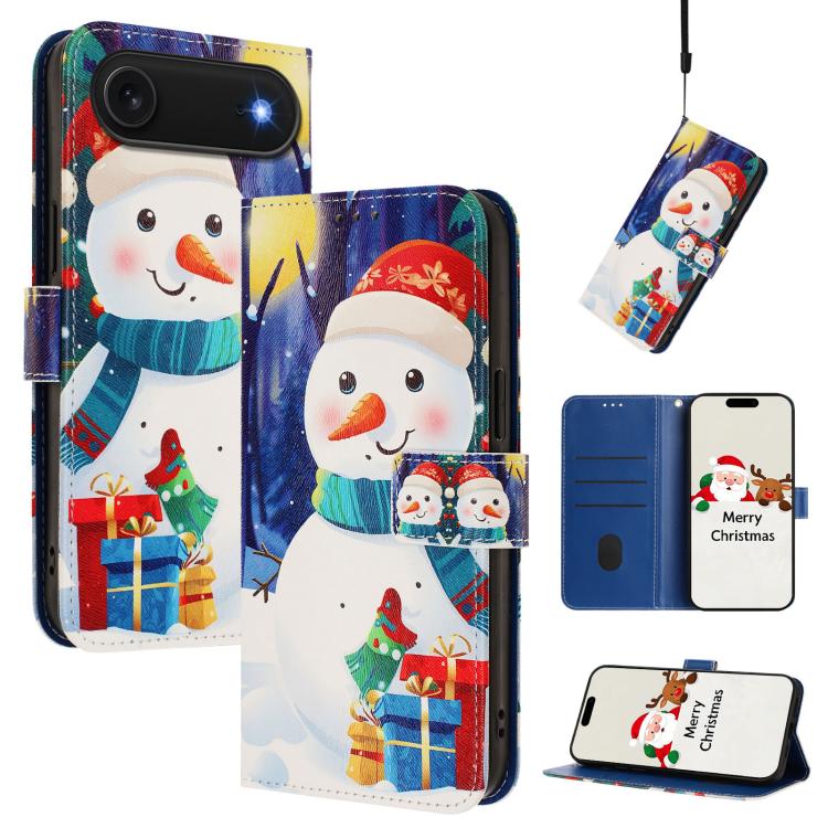 Christmas Series Buckle Leather Phone Case with Hand Strap, For iPhone Air, For iPhone 16 Pro Max, For iPhone 16 Pro, For iPhone 16 Plus For iPhone Air Gift Box Snowman