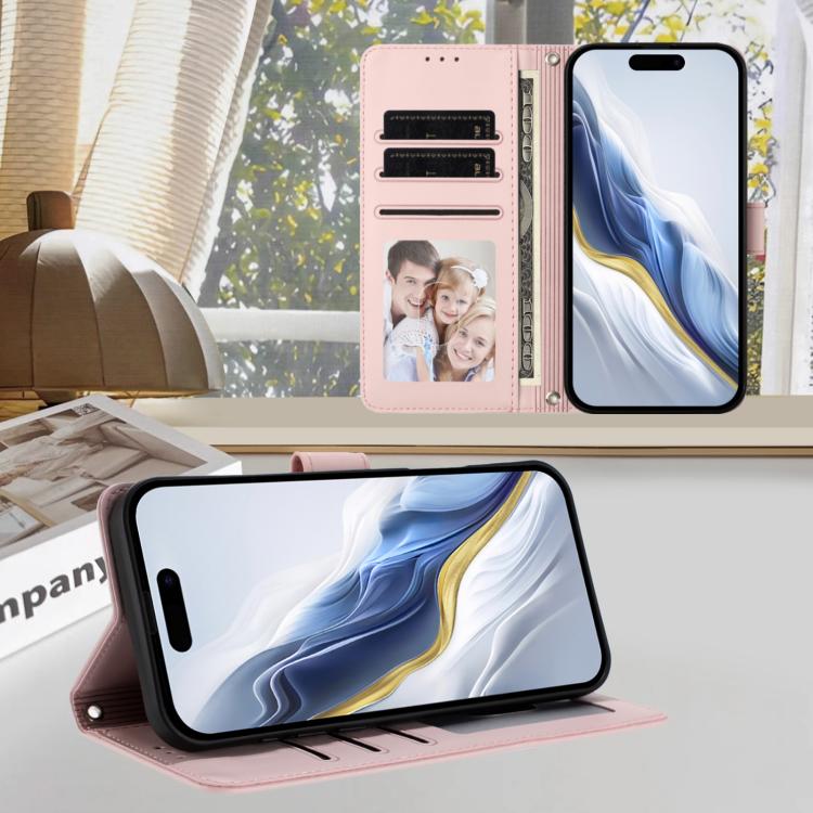Embossed Heart Cat Leather Phone Case with Hand Strap, For iPhone 17 Pro, For iPhone 17