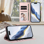 Embossed Heart Cat Leather Phone Case with Hand Strap, For iPhone 17 Pro, For iPhone 17