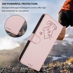 Embossed Heart Cat Leather Phone Case with Hand Strap, For iPhone Air, For iPhone 16 Pro Max