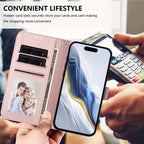 Embossed Heart Cat Leather Phone Case with Hand Strap, For iPhone Air, For iPhone 16 Pro Max