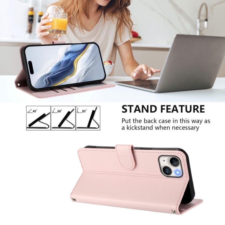 Embossed Heart Cat Leather Phone Case with Hand Strap, For iPhone 15, For iPhone 14 Plus