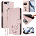Embossed Heart Cat Leather Phone Case with Hand Strap, For iPhone 7 Plus / 8 Plus For iPhone 7 Plus 8 Plus Pink
